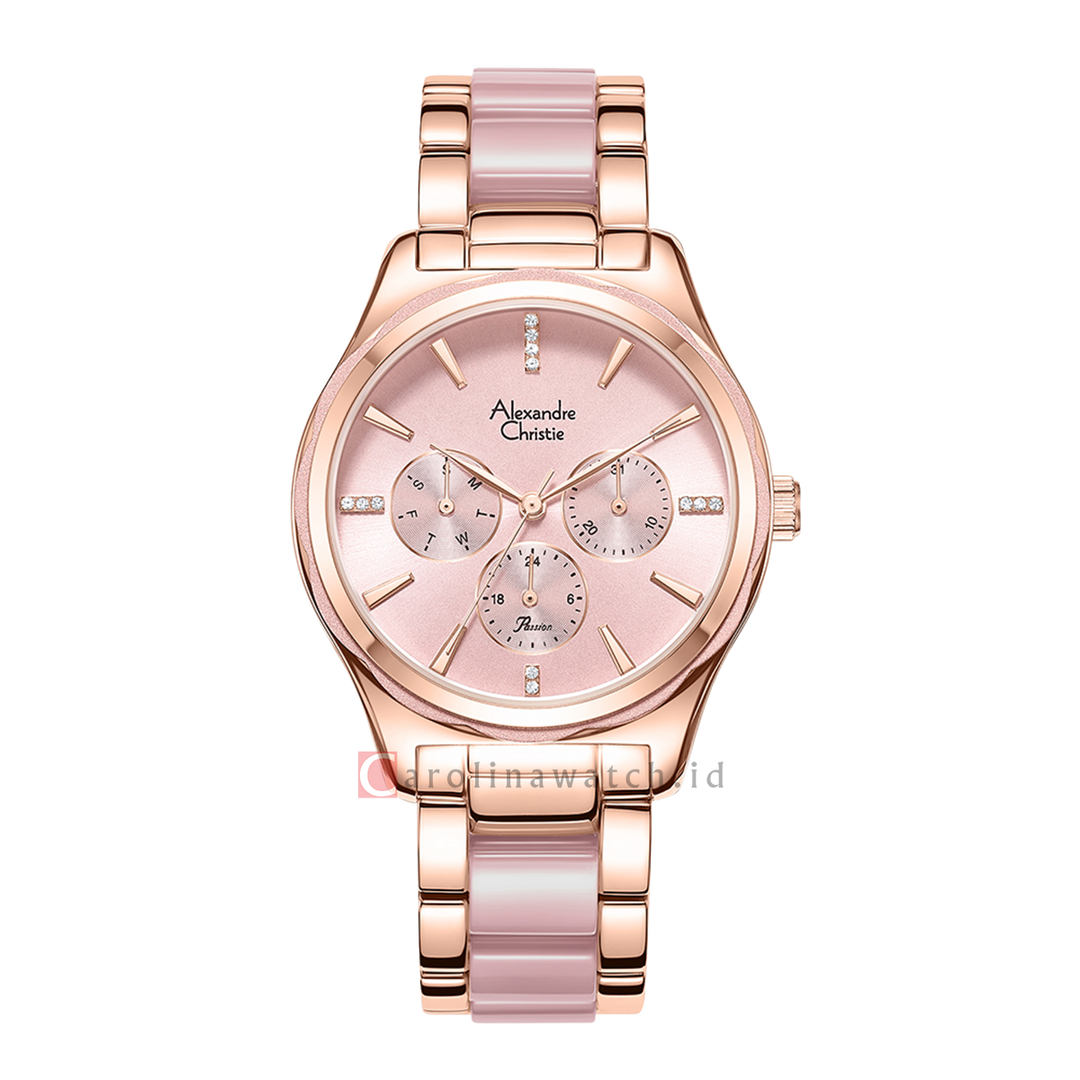 Jam Tangan Alexandre Christie Multifunction AC 2994 BFBRGPNPN Women Light Pink Dial Rose Gold Dual Tone Stainless Steel Strap