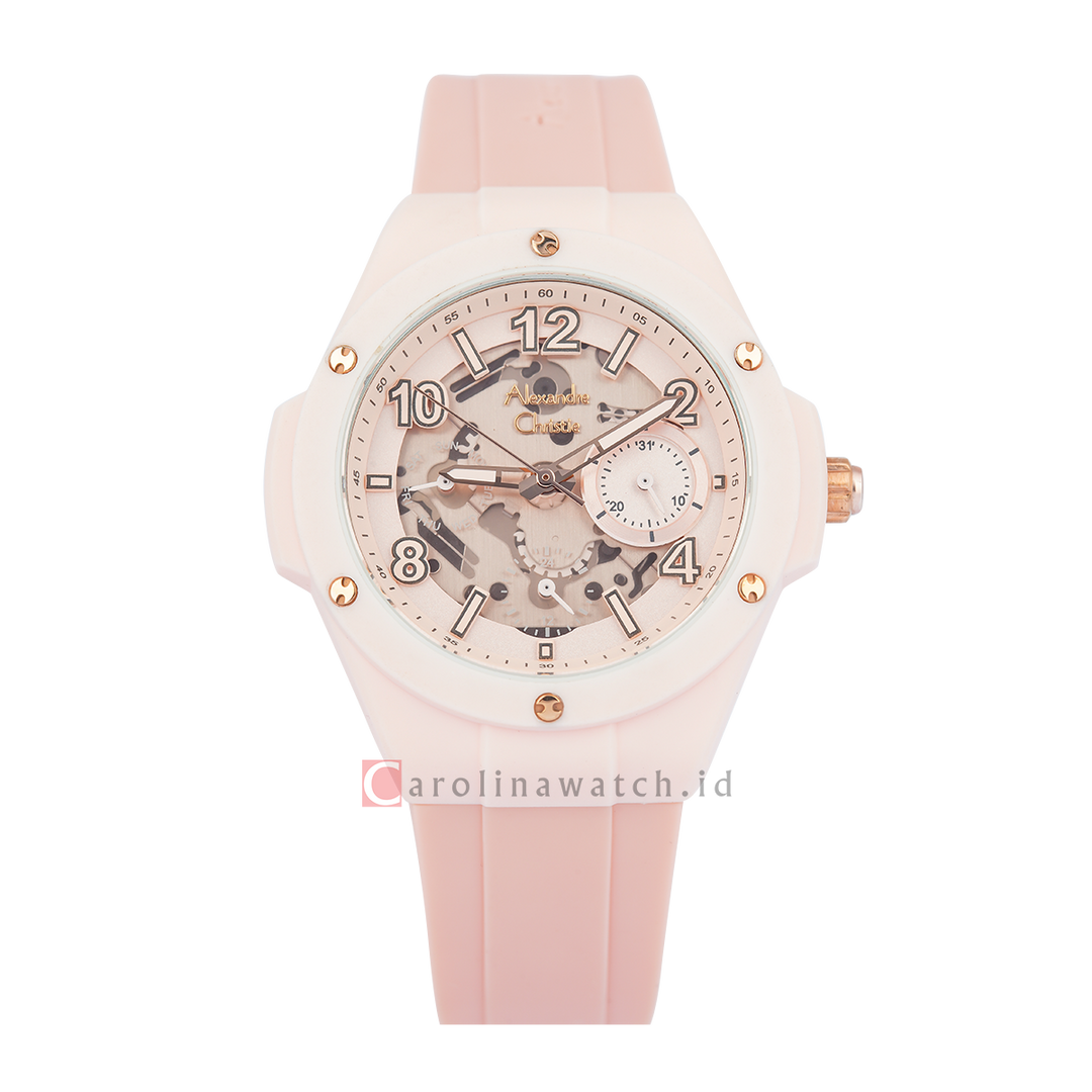 Jam Tangan Alexandre Christie AC 2A02 BFRRGLK Women Transparency Dial Light Pink Rubber Strap