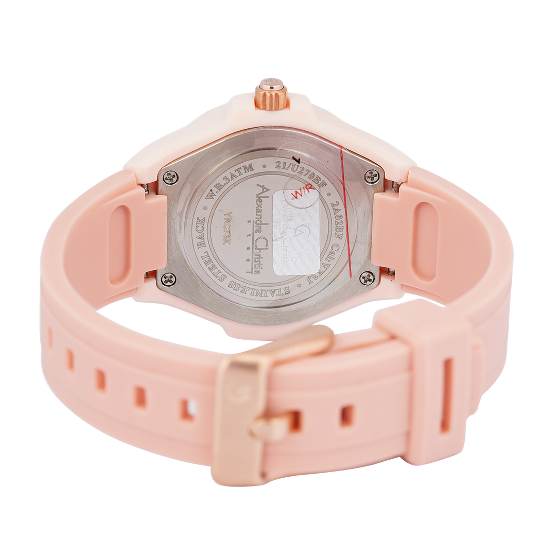 Jam Tangan Alexandre Christie AC 2A02 BFRRGLK Women Transparency Dial Light Pink Rubber Strap