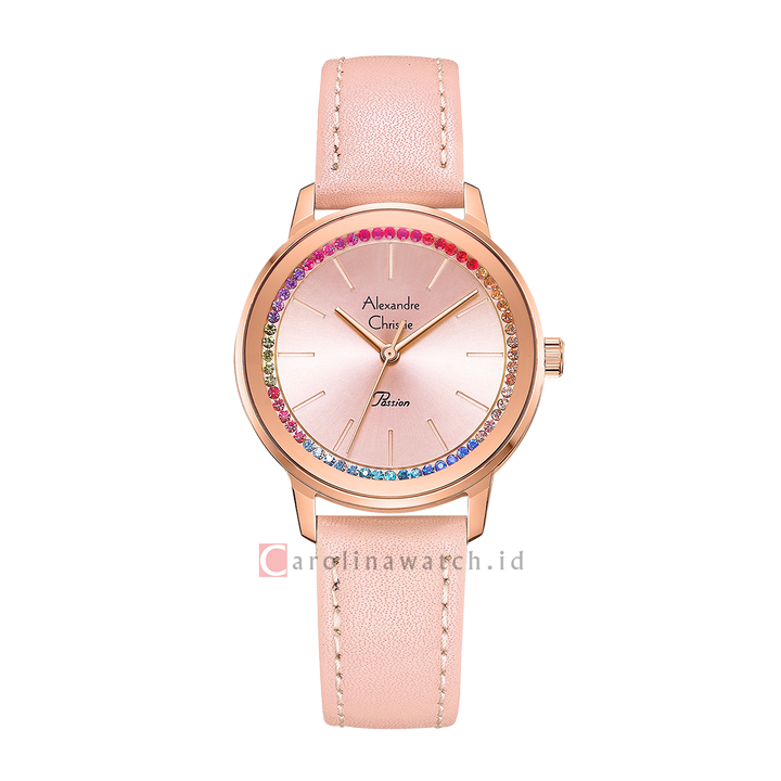 Jam Tangan Alexandre Christie Passion AC 2A06 LHLRGPN Women Light Pink Dial Light Pink Leather Strap