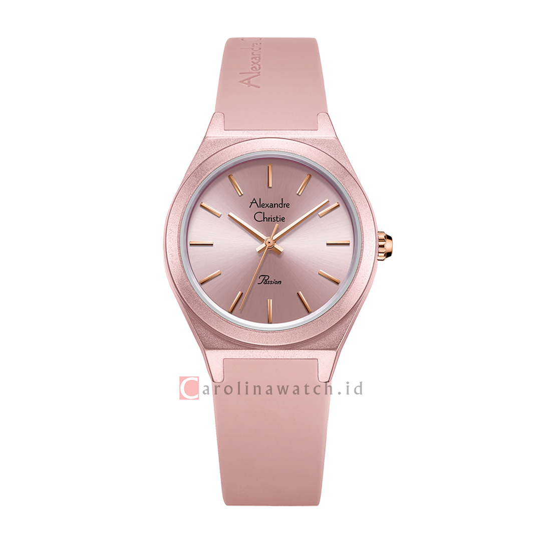 Jam Tangan Alexandre Christie Passion AC 2A07 LHRRGLK Women Light Rose Gold Dial Soft Pink Rubber Strap