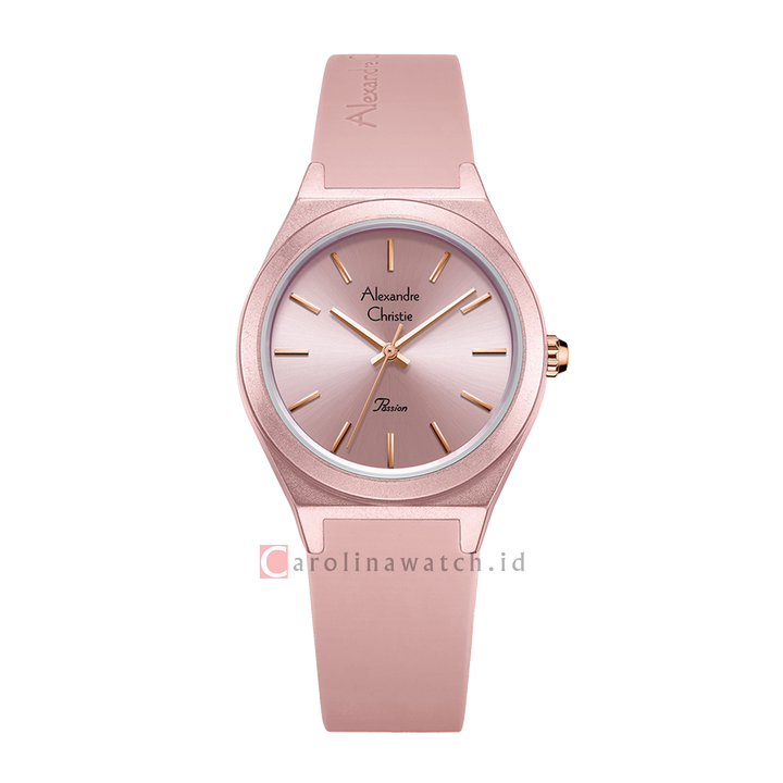 Jam Tangan Alexandre Christie Passion AC 2A07 LHRRGLK Women Light Rose Gold Dial Soft Pink Rubber Strap