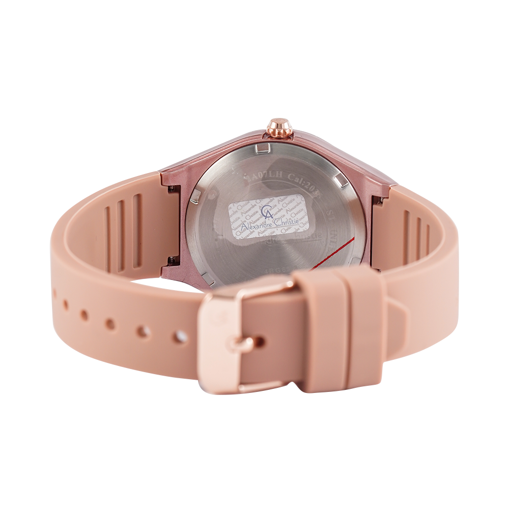 Jam Tangan Alexandre Christie Passion AC 2A07 LHRRGLK Women Light Rose Gold Dial Soft Pink Rubber Strap