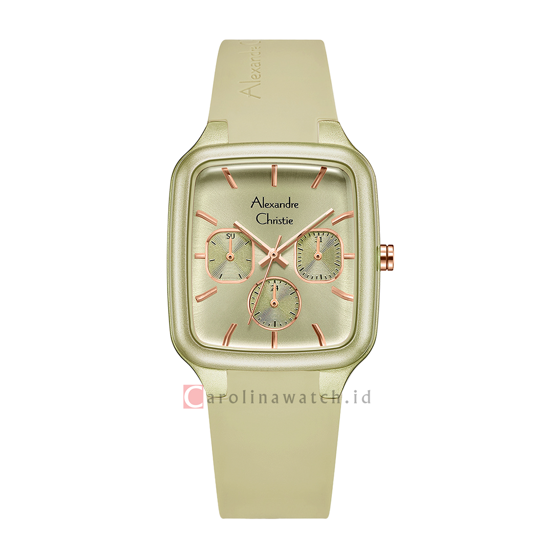 Jam Tangan Alexandre Christie AC 2A08 BFRRGBG Women Green Dial Green Rubber Strap