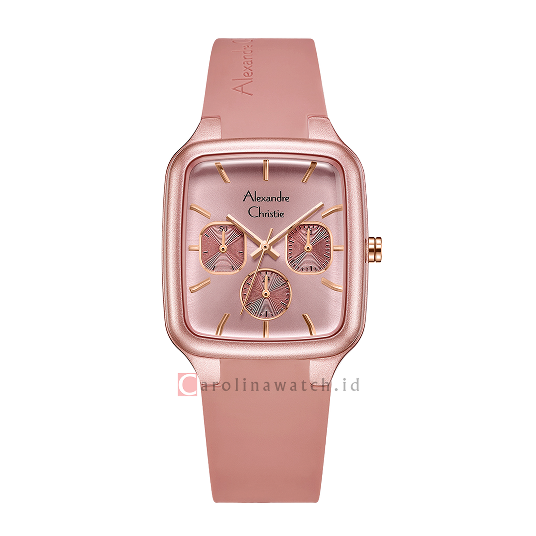 Jam Tangan Alexandre Christie AC 2A08 BFRRGDK Women Pink Dial Pink Rubber Strap
