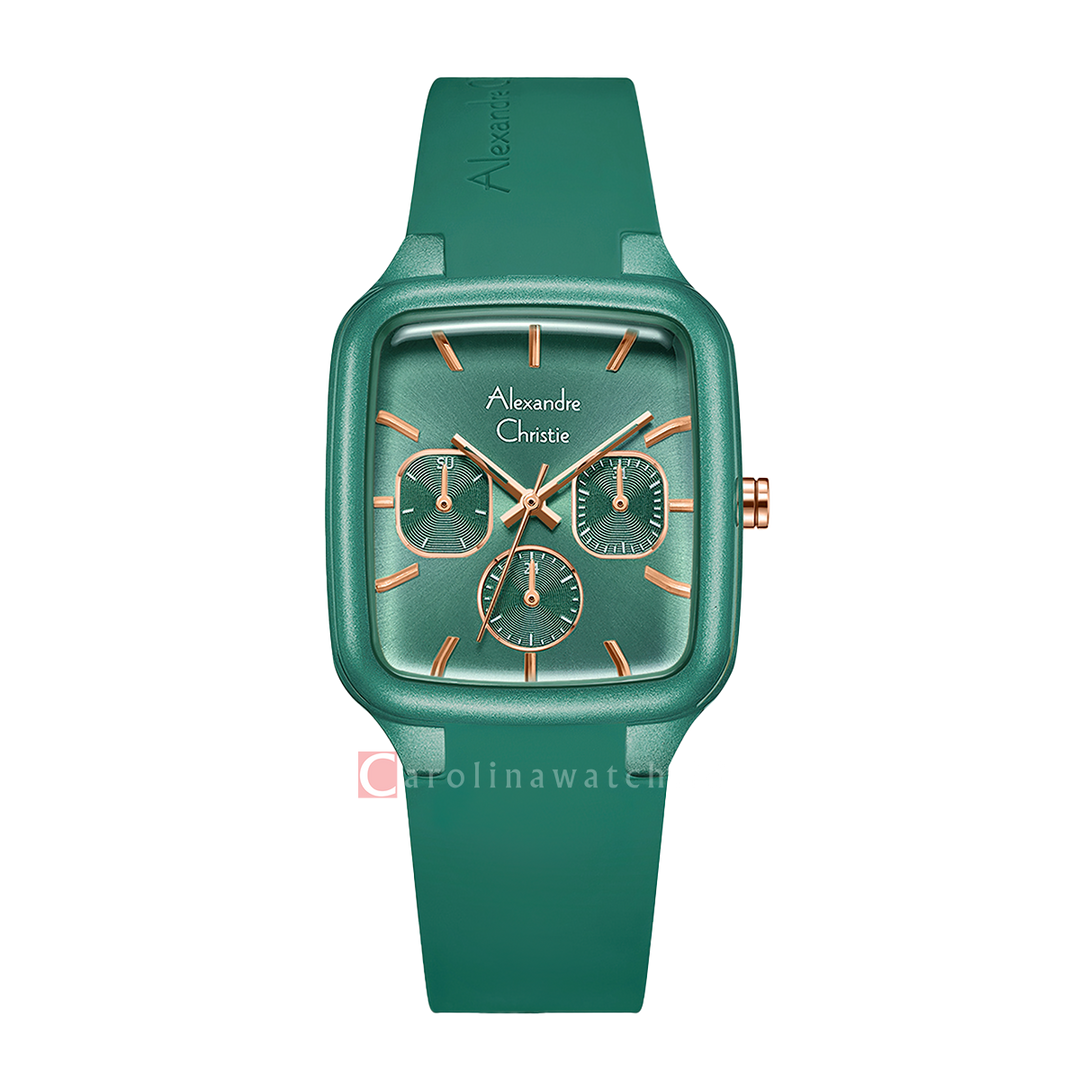 Jam Tangan Alexandre Christie AC 2A08 BFRRGDN Women Green Dial Green Rubber Strap