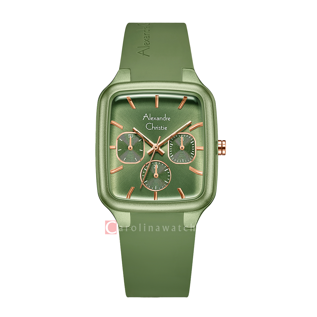 Jam Tangan Alexandre Christie AC 2A08 BFRRGLE Women Green Dial Green Rubber Strap