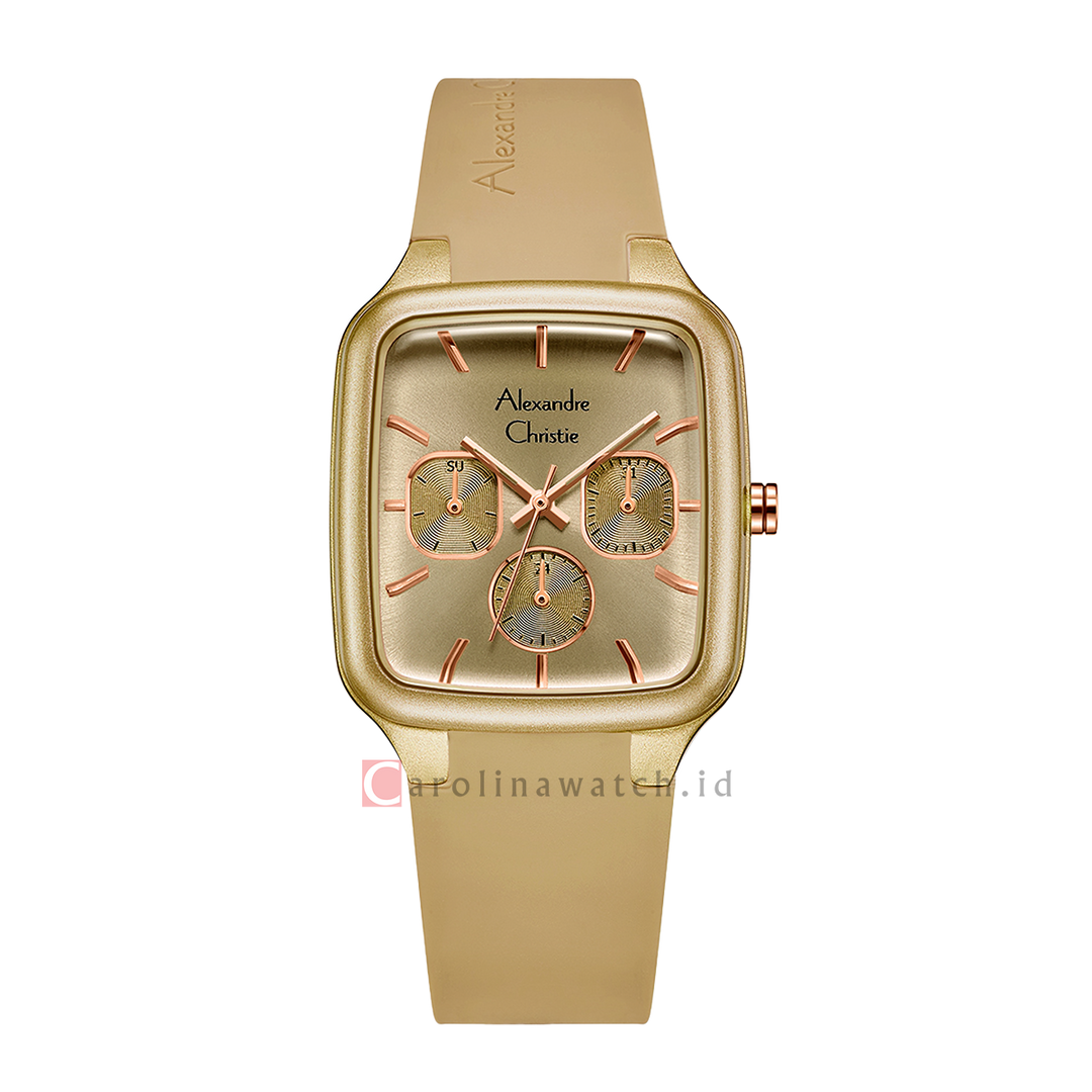 Jam Tangan Alexandre Christie AC 2A08 BFRRGPN Women Brown Dial Brown Rubber Strap