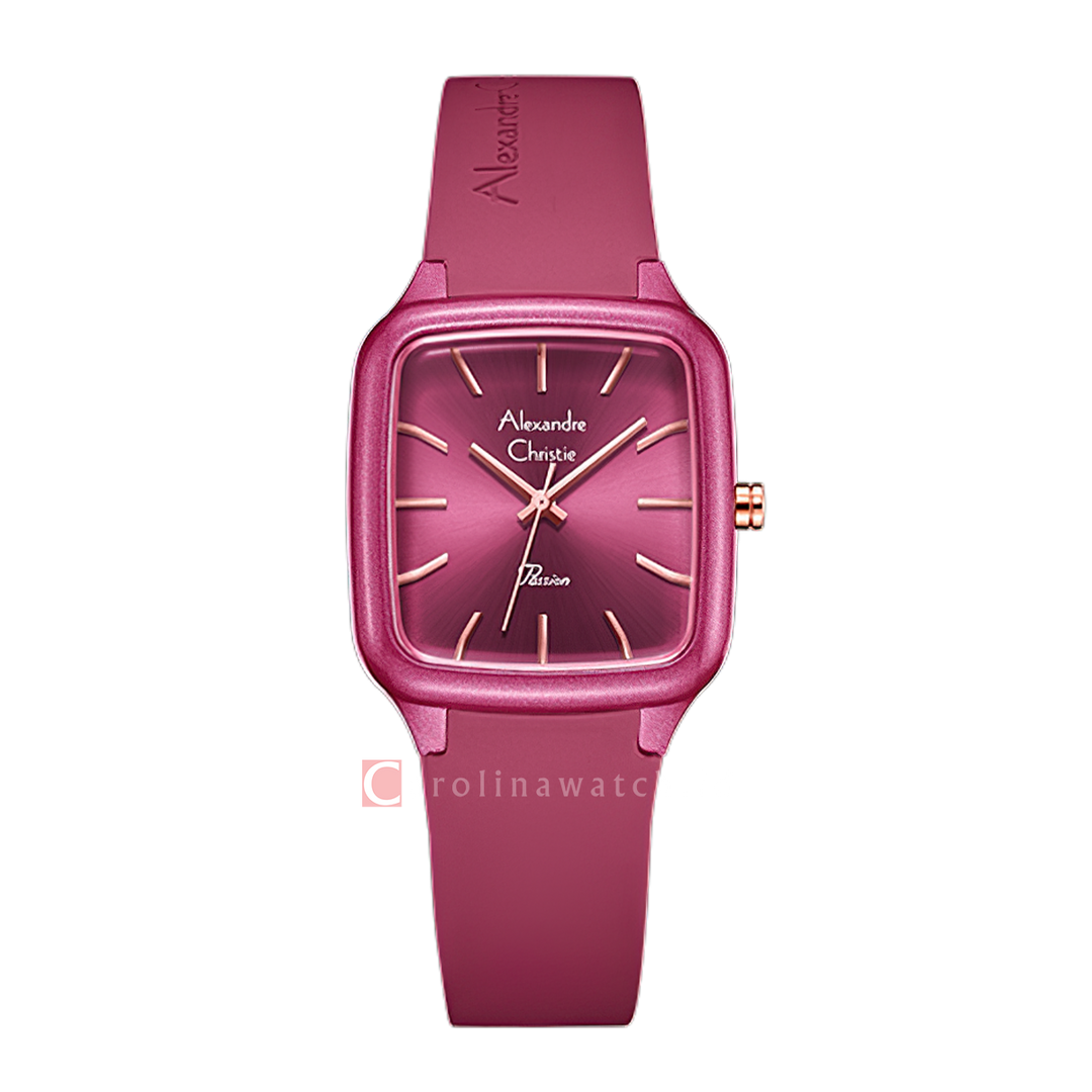 Jam Tangan Alexandre Christie Passion AC 2A08 LHRRGDR Women Red Dial Red Rubber Strap