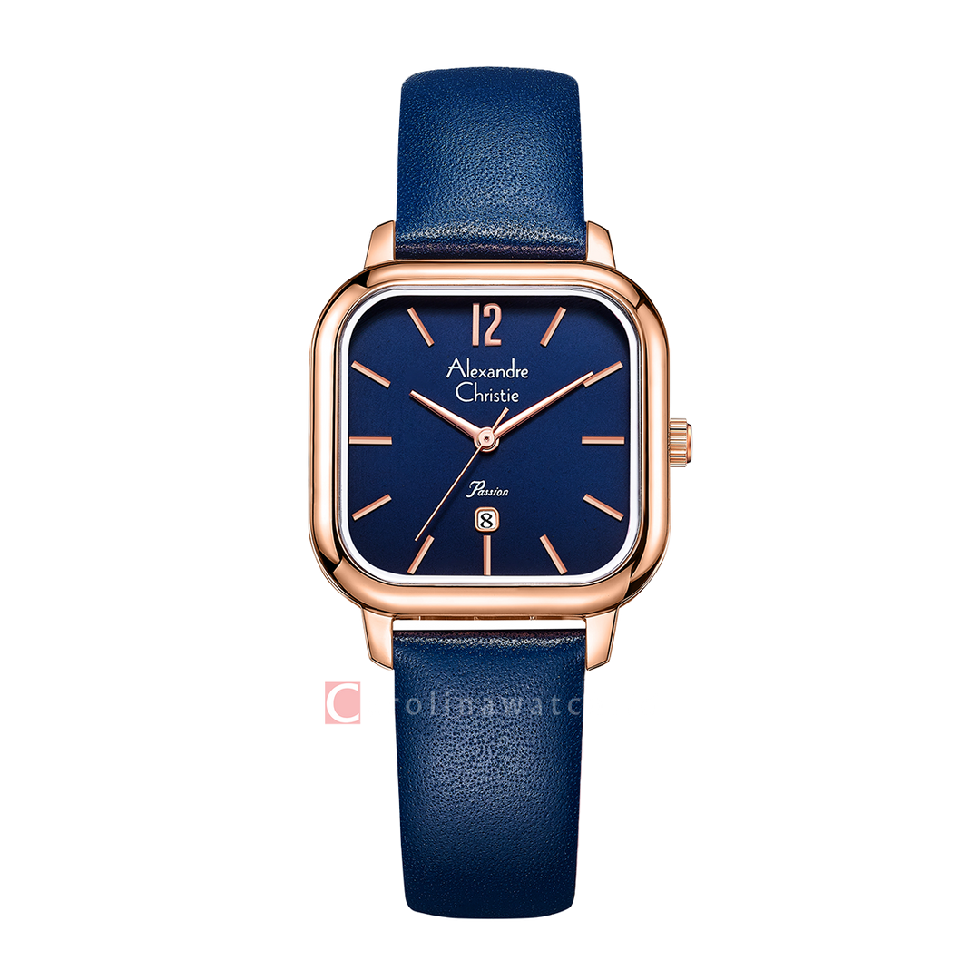 Jam Tangan Alexandre Christie AC 2A13 LDLRGBU Women Blue Dial Blue Leather Strap