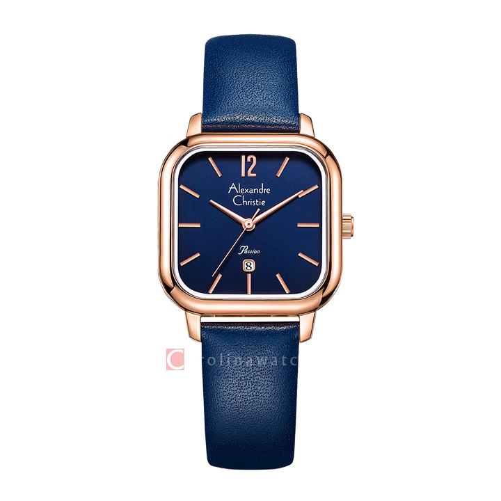 Jam Tangan Alexandre Christie AC 2A13 LDLRGBU Women Blue Dial Blue Leather Strap