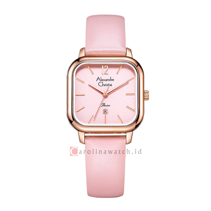 Jam Tangan Alexandre Christie Passion AC 2A13 LDLRGPN Women Pink Dial Pink Leather Strap