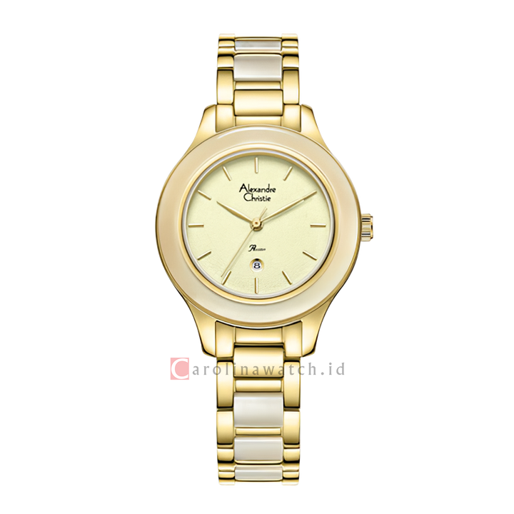 Jam Tangan Alexandre Christie Passion AC 2A15 LDBGPIV Women Light Gold Dial Dual Tone Stainless Steel with Ceramic Strap