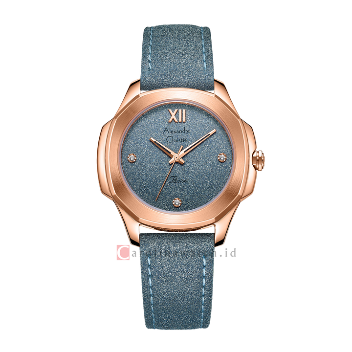 Jam Tangan Alexandre Christie Passion AC 2A28 LHLRGBU Women Blue Glitter Dial Blue Leather Strap