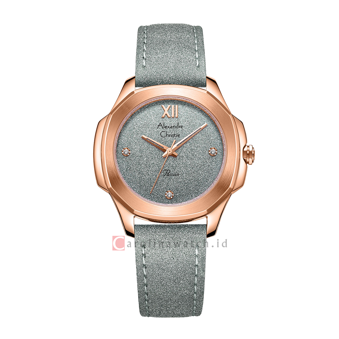 Jam Tangan Alexandre Christie Passion AC 2A28 LHLRGDG Women Grey Glitter Dial Grey Leather Strap