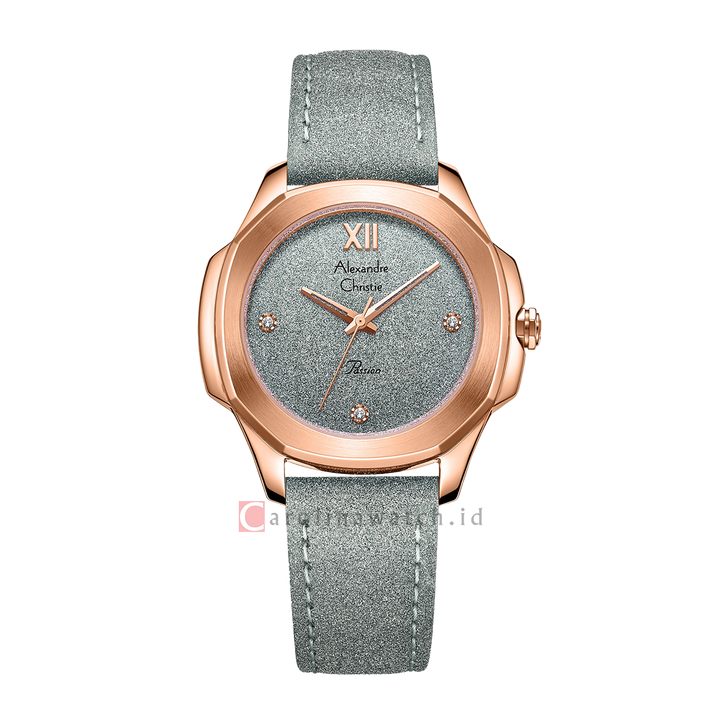 Jam Tangan Alexandre Christie Passion AC 2A28 LHLRGDG Women Grey Glitter Dial Grey Leather Strap