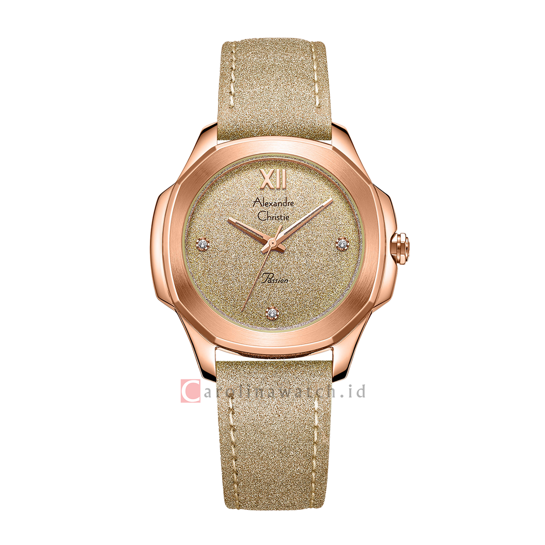 Jam Tangan Alexandre Christie Passion AC 2A28 LHLRGIV Women Olive Green Glitter Dial Olive Green Leather Strap