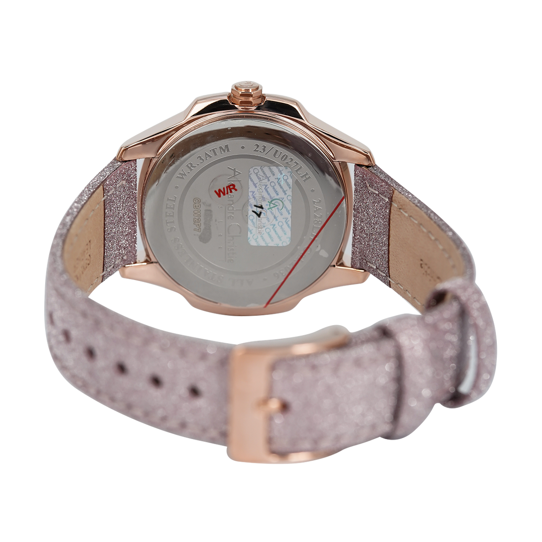 Jam Tangan Alexandre Christie Passion AC 2A28 LHLRGPN Women Pink Glitter Dial Pink Leather Strap