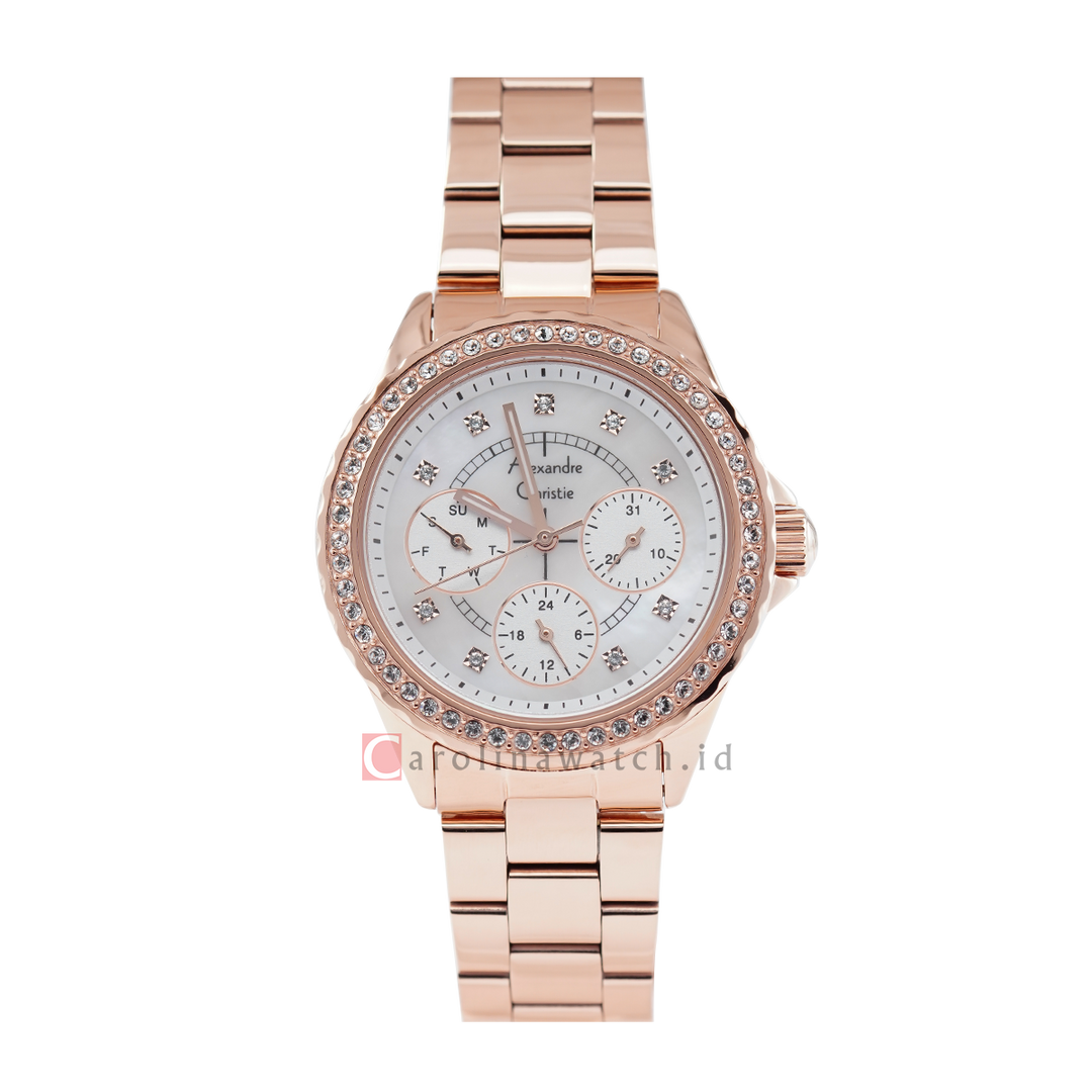 Jam Tangan Alexandre Christie Classic AC 2A30 BFBRGMS Women White Dial Rose Gold Stainless Steel Strap