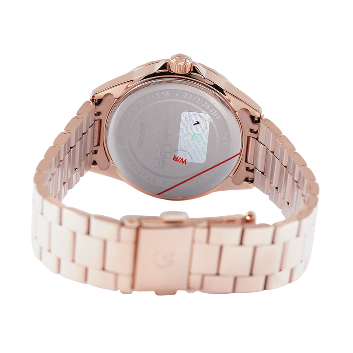 Jam Tangan Alexandre Christie Classic AC 2A30 BFBRGMS Women White Dial Rose Gold Stainless Steel Strap