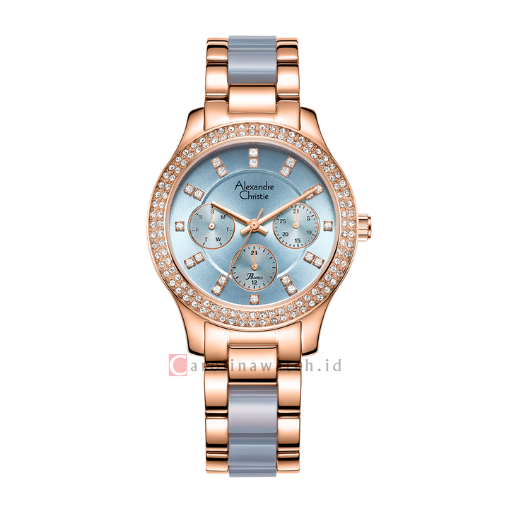 Jam Tangan Alexandre Christie Passion AC 2A32 BFBRGDG Women Blue Dial Dual Tone Stainless Steel Strap