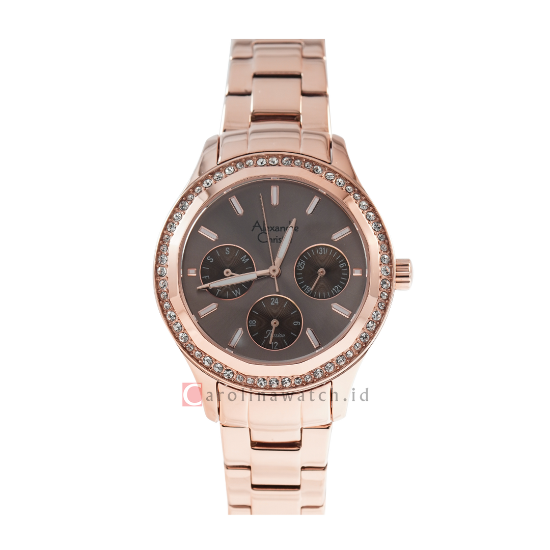 Jam Tangan Alexandre Christie AC 2A33 BFBRGBO Women Brown Sunray Dial Rose Gold Stainless Steel Strap