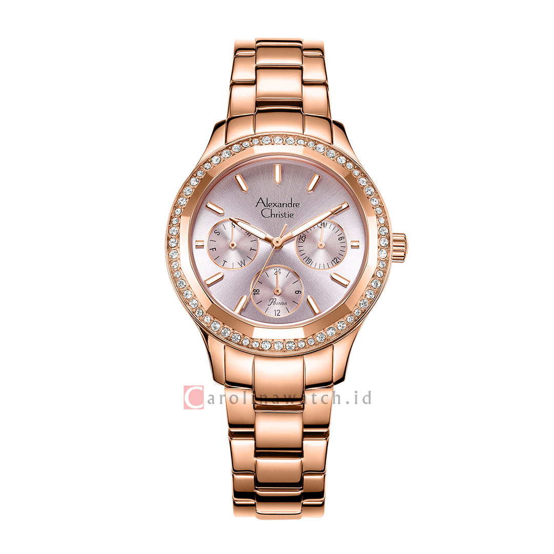 Jam Tangan Alexandre Christie Passion AC 2A33 BFBRGLB Women Purple Dial Rose Gold Stainless Steel Strap