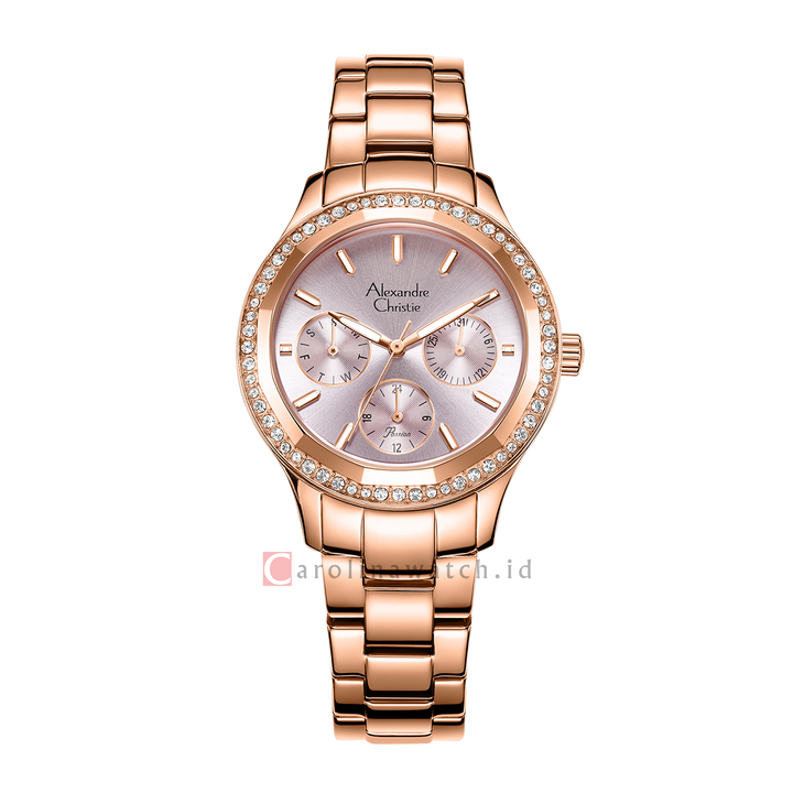 Jam Tangan Alexandre Christie Passion AC 2A33 BFBRGLB Women Purple Dial Rose Gold Stainless Steel Strap