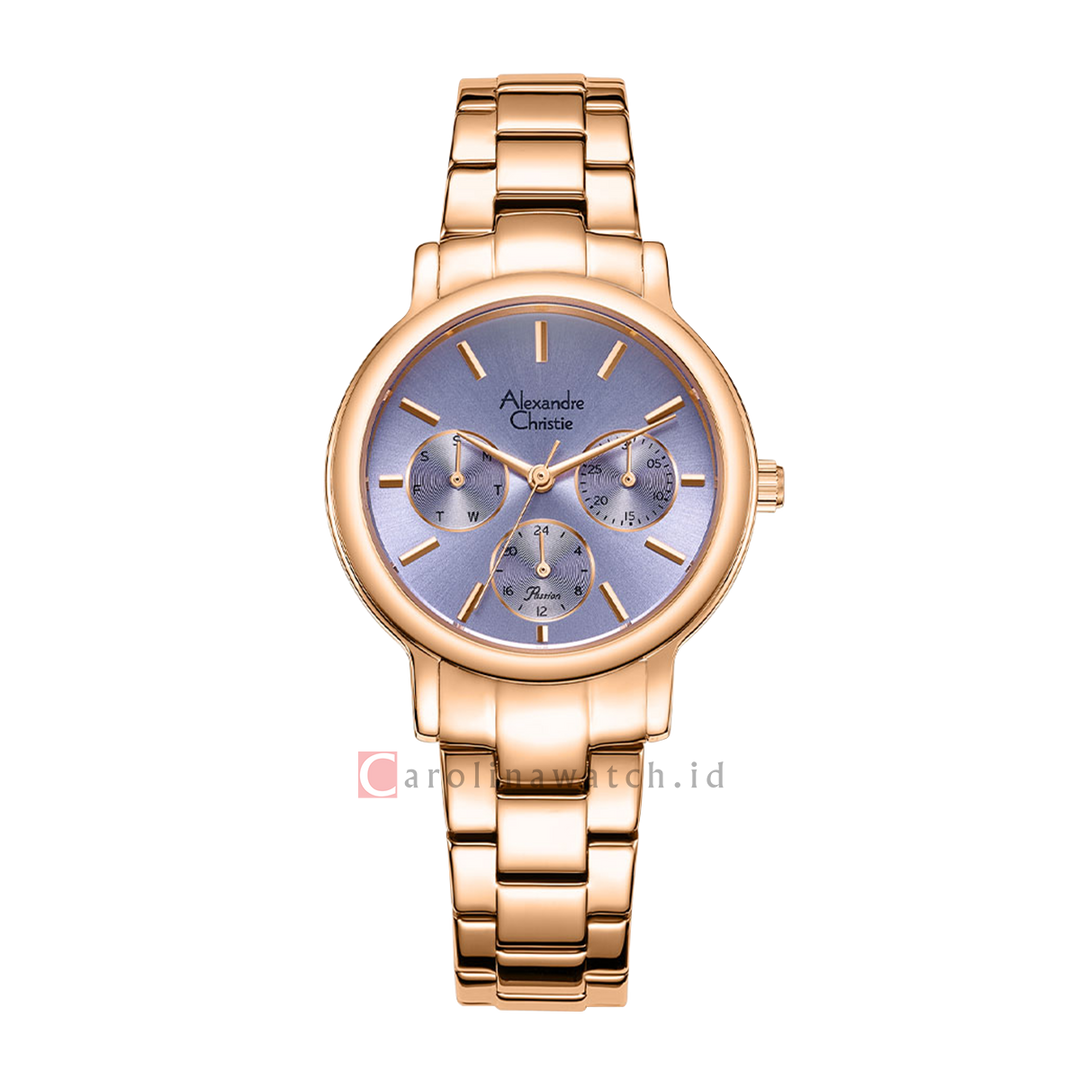 Jam Tangan Alexandre Christie Passion AC 2A35 BFBRGLB Women Light Purple Dial Rose Gold Stainless Steel Strap