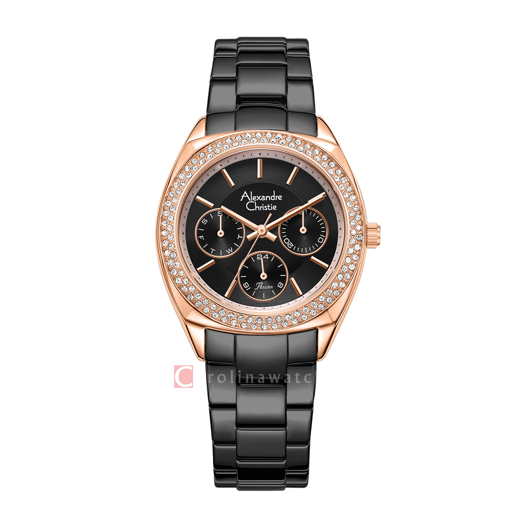 Jam Tangan Alexandre Christie Passion AC 2A36 BFBBRBA Women Black Dial Black Stainless Steel Strap