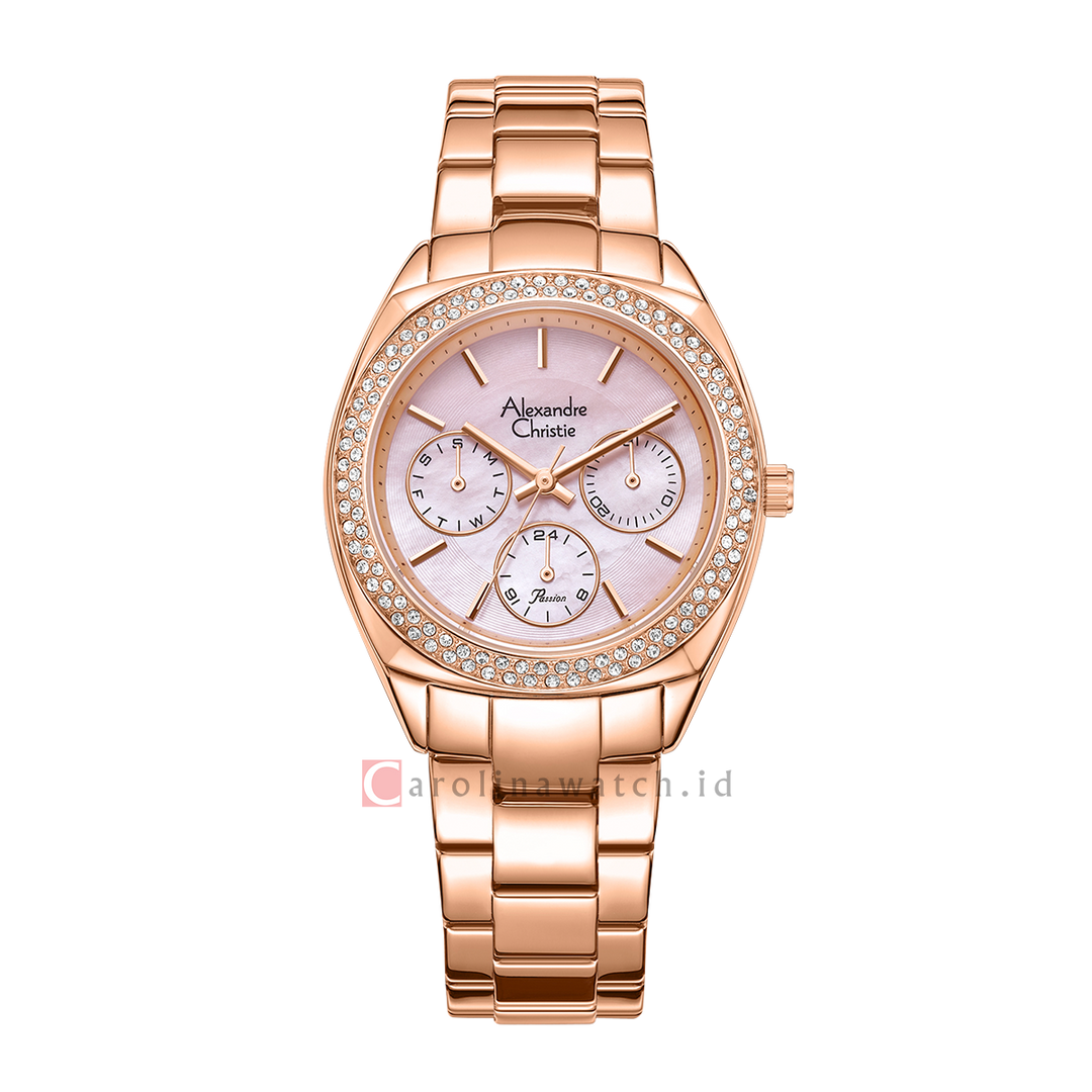 Jam Tangan Alexandre Christie Passion AC 2A36 BFBRGMN Women Pink MOP Dial Rose Gold Stainless Steel Strap