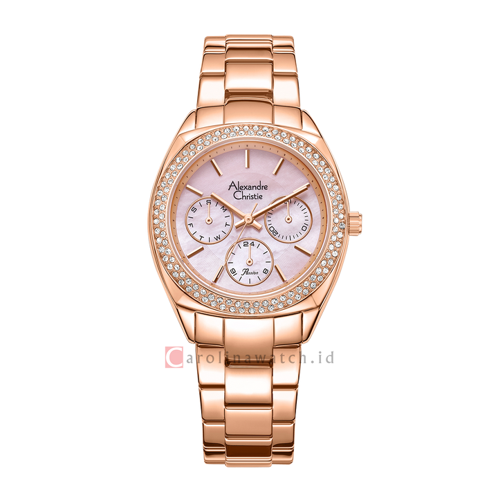 Jam Tangan Alexandre Christie Passion AC 2A36 BFBRGMN Women Pink MOP Dial Rose Gold Stainless Steel Strap