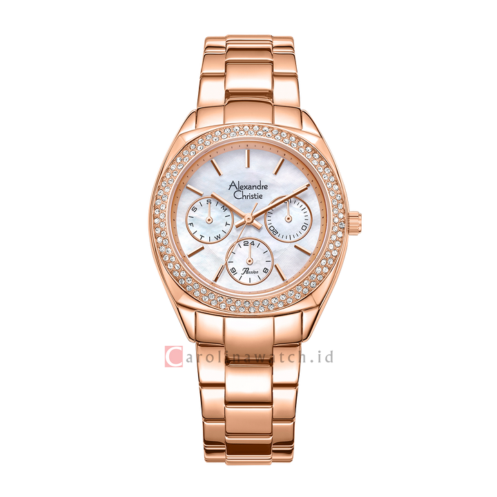 Jam Tangan Alexandre Christie Passion AC 2A36 BFBRGMS Women Silver MOP Dial Rose Gold Stainless Steel Strap