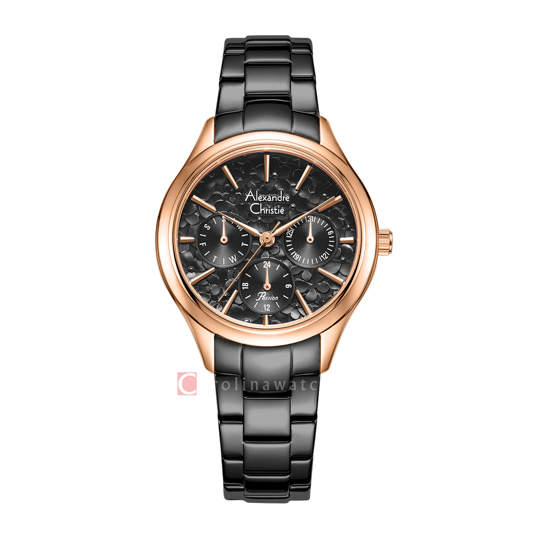 Jam Tangan Alexandre Christie Passion AC 2A37 BFBBRBA Women Black Dial Black Stainless Steel Strap