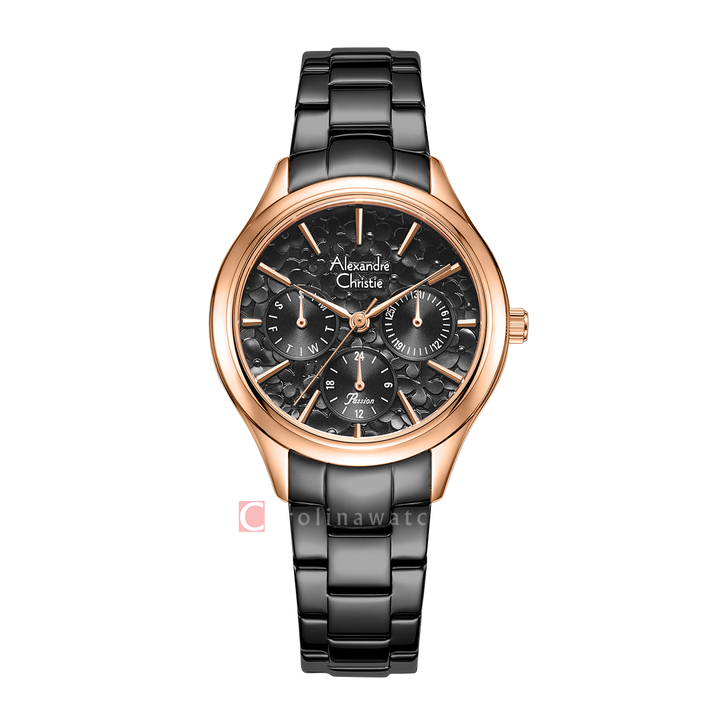 Jam Tangan Alexandre Christie Passion AC 2A37 BFBBRBA Women Black Dial Black Stainless Steel Strap