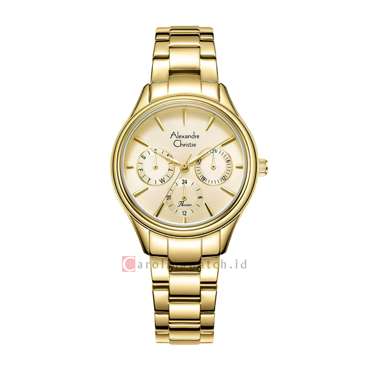 Jam Tangan Alexandre Christie Passion AC 2A37 BFBGPIV Women Gold Dial Gold Stainless Steel Strap