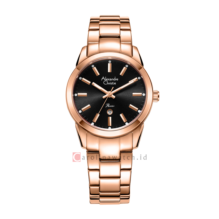 Jam Tangan Alexandre Christie AC 2A40 LDBRGBA Women Black Dial Rose Gold Stainless Steel Strap