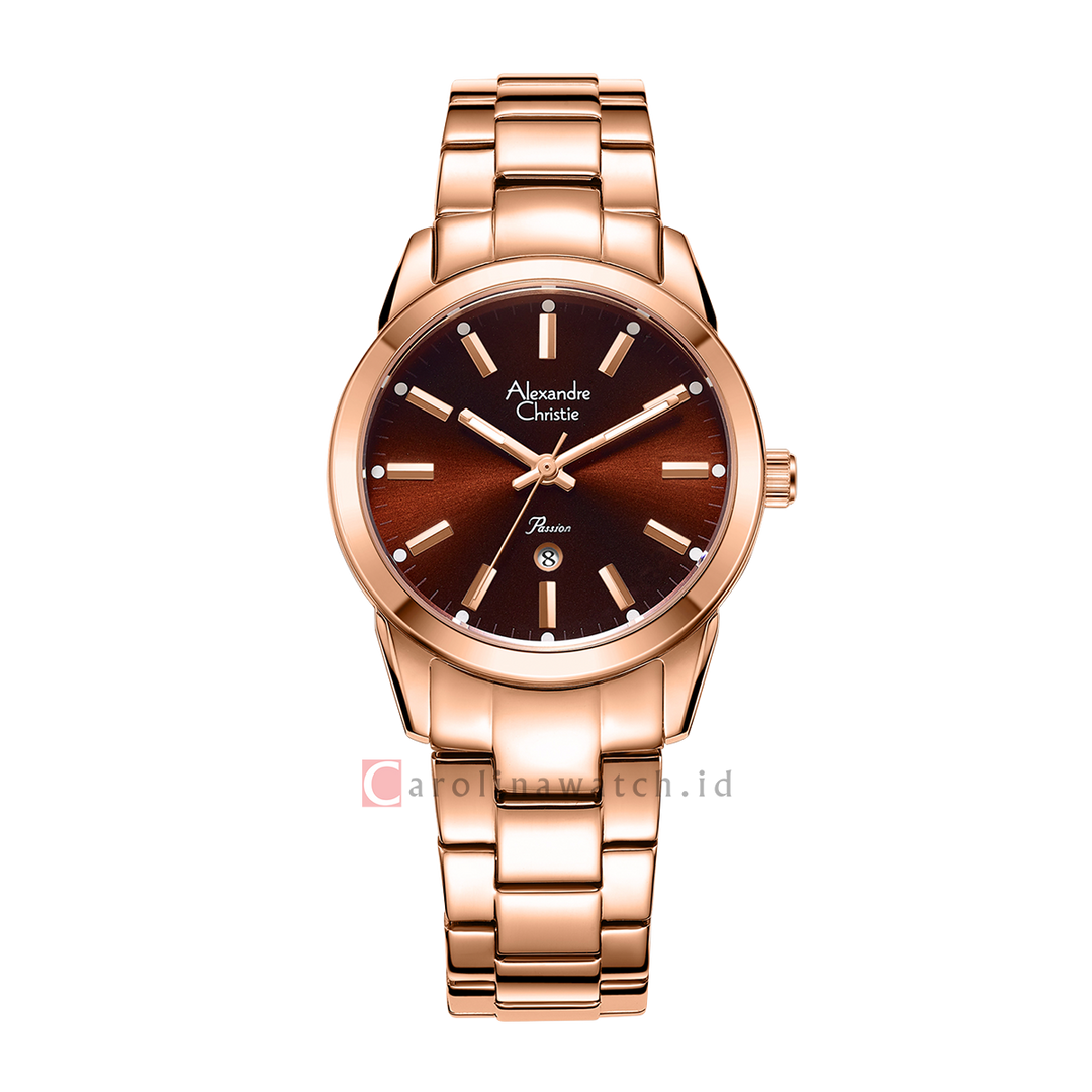 Jam Tangan Alexandre Christie AC 2A40 LDBRGBO Women Brown Dial Rose Gold Stainless Steel Strap