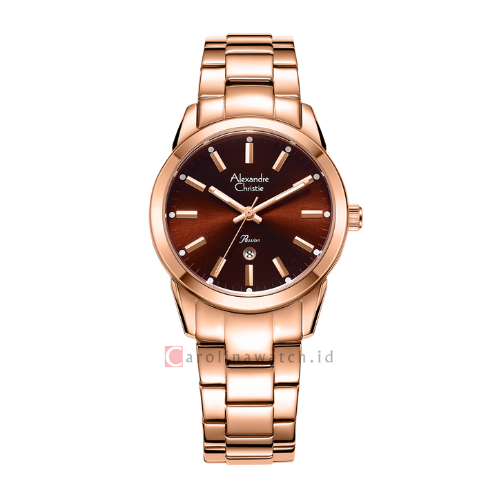 Jam Tangan Alexandre Christie AC 2A40 LDBRGBO Women Brown Dial Rose Gold Stainless Steel Strap