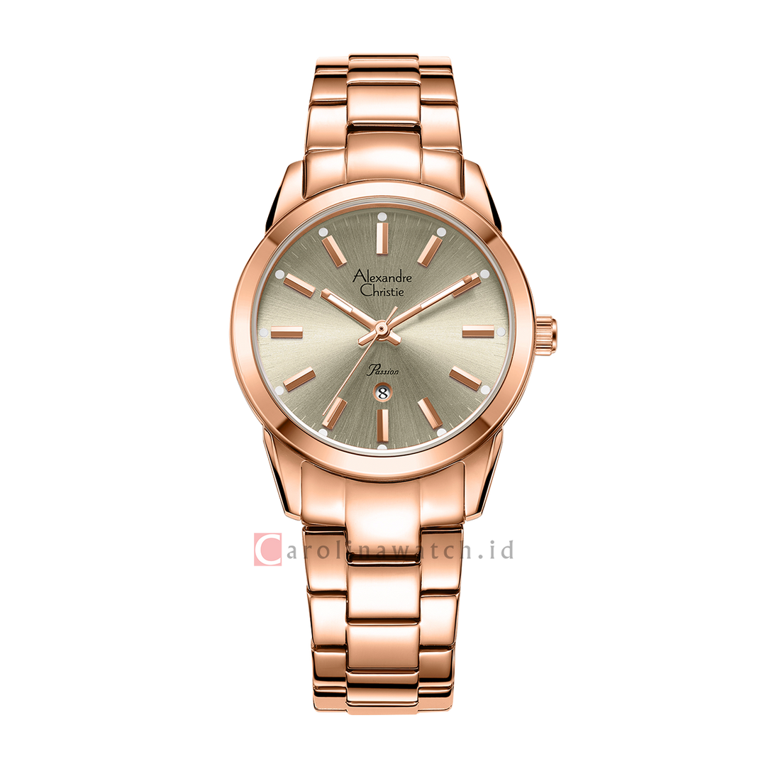 Jam Tangan Alexandre Christie AC 2A40 LDBRGGR Women Grey Dial Rose Gold Stainless Steel Strap