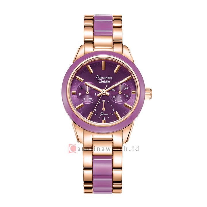 Jam Tangan Alexandre Christie Passion AC 2A41 BFBRGPU Women Purple Dial Dual Tone Stainless Steel Strap