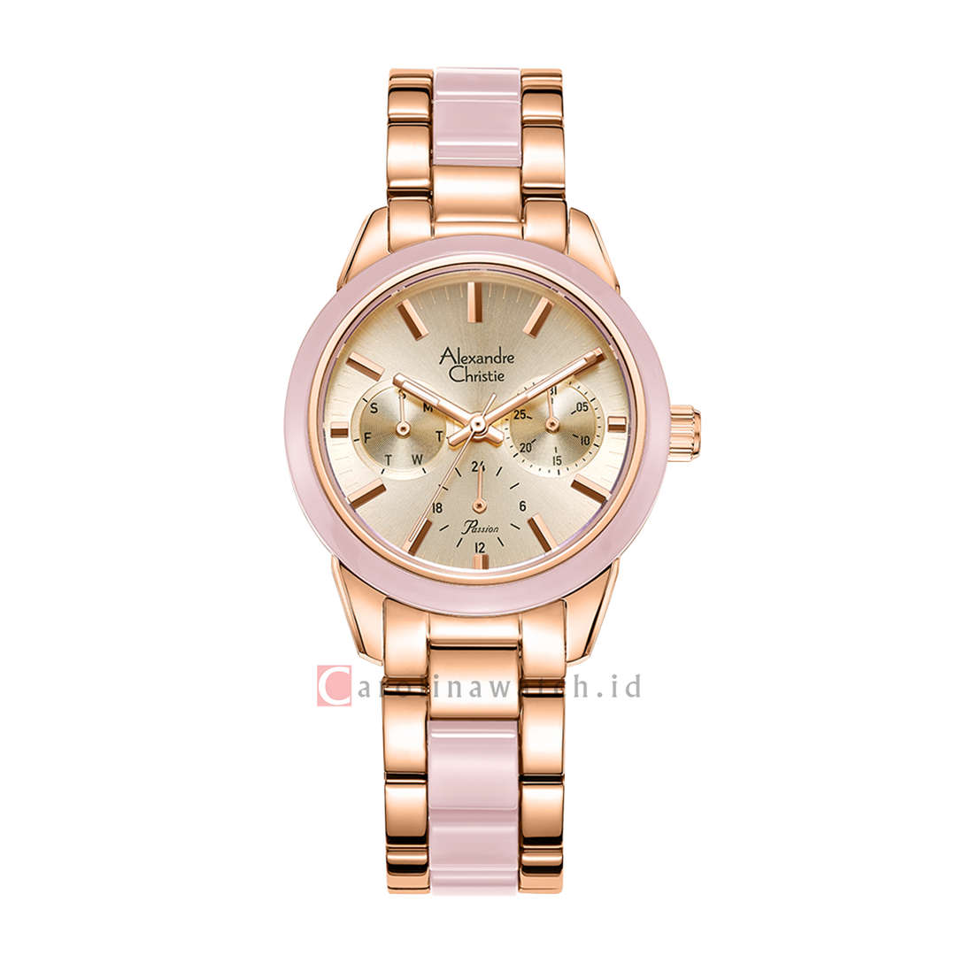 Jam Tangan Alexandre Christie Passion AC 2A41 BFBRGRGLP Women Rose Gold Dial Dual Tone Stainless Steel Strap