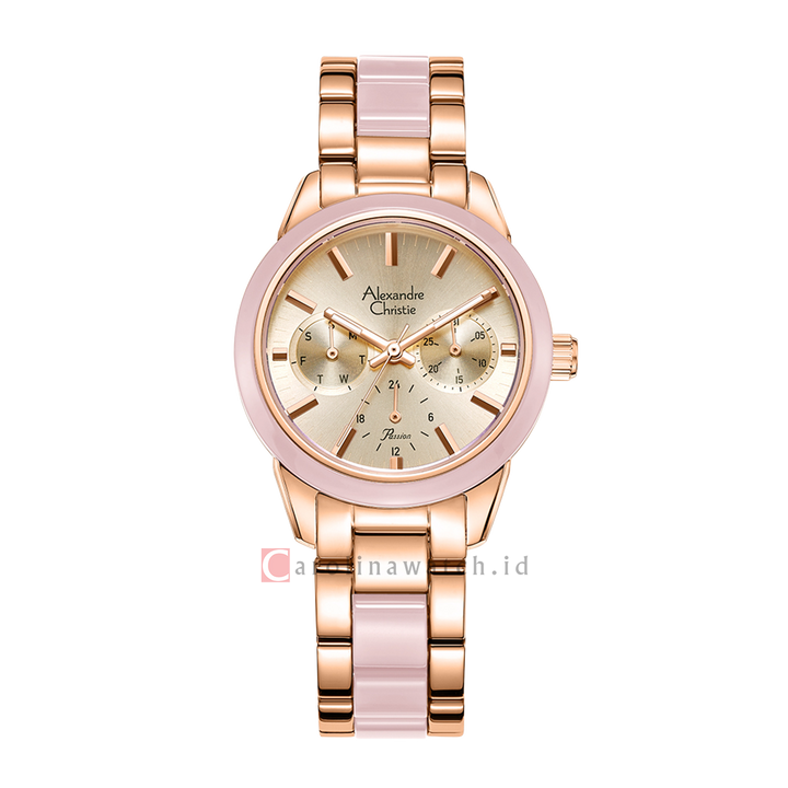 Jam Tangan Alexandre Christie Passion AC 2A41 BFBRGRGLP Women Rose Gold Dial Dual Tone Stainless Steel Strap