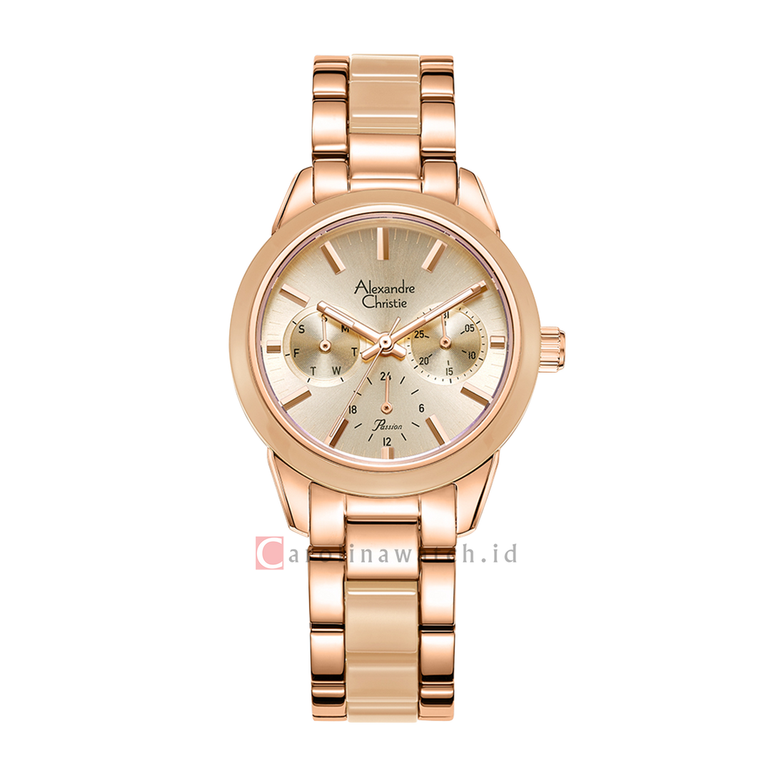 Jam Tangan Alexandre Christie AC 2A41 BFBRGRGOR Women Gold Dial Dual Tone Stainless Steel Strap