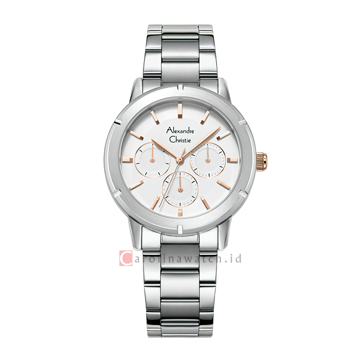 Jam Tangan Alexandre Christie Classic AC 2A43 BFBSSSLRG Women White Dial Stainless Steel Strap