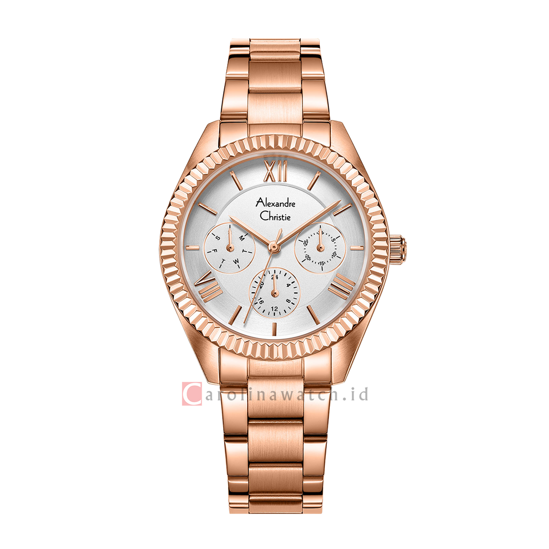 Jam Tangan Alexandre Christie Fashion AC 2A44 BFBRGSL Multifunction Women Silver Dial Rose Gold Stainless Steel Strap