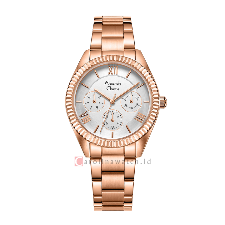 Jam Tangan Alexandre Christie Fashion AC 2A44 BFBRGSL Multifunction Women Silver Dial Rose Gold Stainless Steel Strap