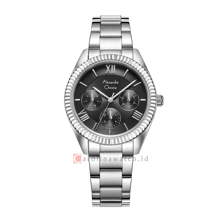 Jam Tangan Alexandre Christie Fashion AC 2A44 BFBSSDG Multifunction Women Dark Grey Dial Stainless Steel Strap