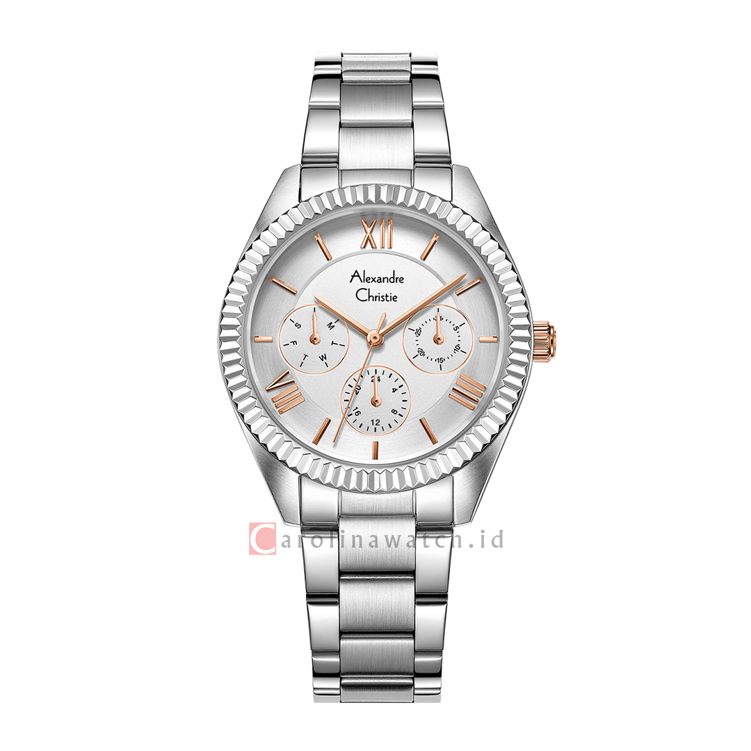 Jam Tangan Alexandre Christie Fashion AC 2A44 BFBSSSLRG Multifunction Women Silver Dial Stainless Steel Strap