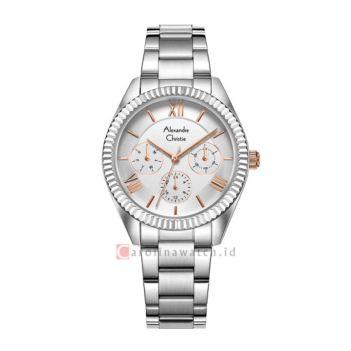 Jam Tangan Alexandre Christie Fashion AC 2A44 BFBSSSLRG Multifunction Women Silver Dial Stainless Steel Strap